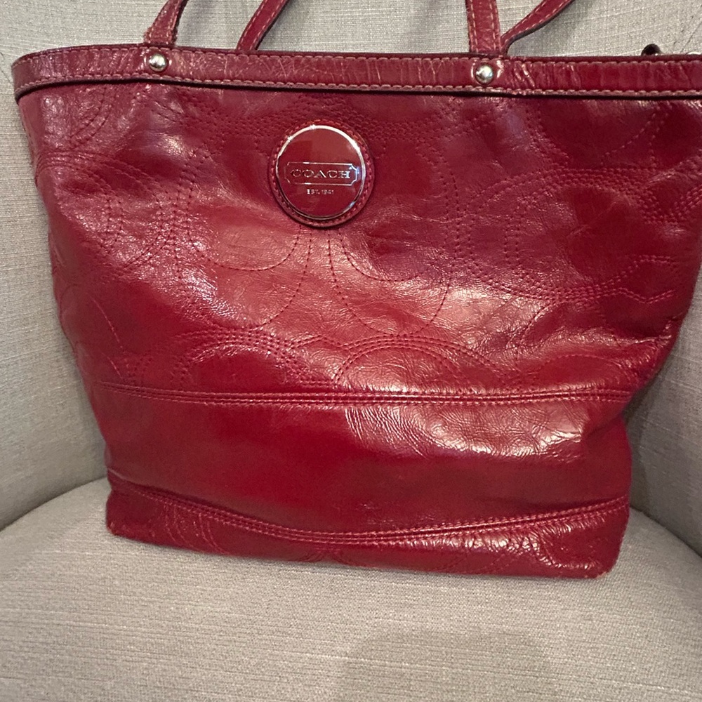 Coach Cherry Red Embossed Leather Tote
